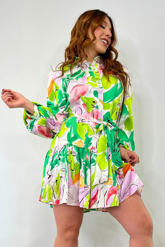 OP-4120 FLORAL PRINT BELTED SHIRT DRESS 6 PIECES 2/S 2/M 2/L