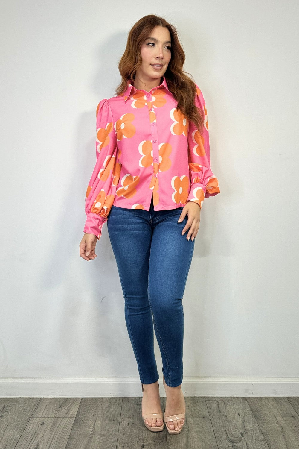 OP-4370 FLOWER PRINTED BISHOP SLEEVE BLOUSE 6 PIECES 2/S 2/M 2/L