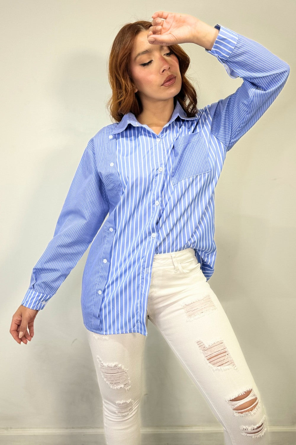 OP-240108 STRIPE COLOR BLOCK OVERSIZE SHIRT 6 PIECES 2/S 2/M 2/L