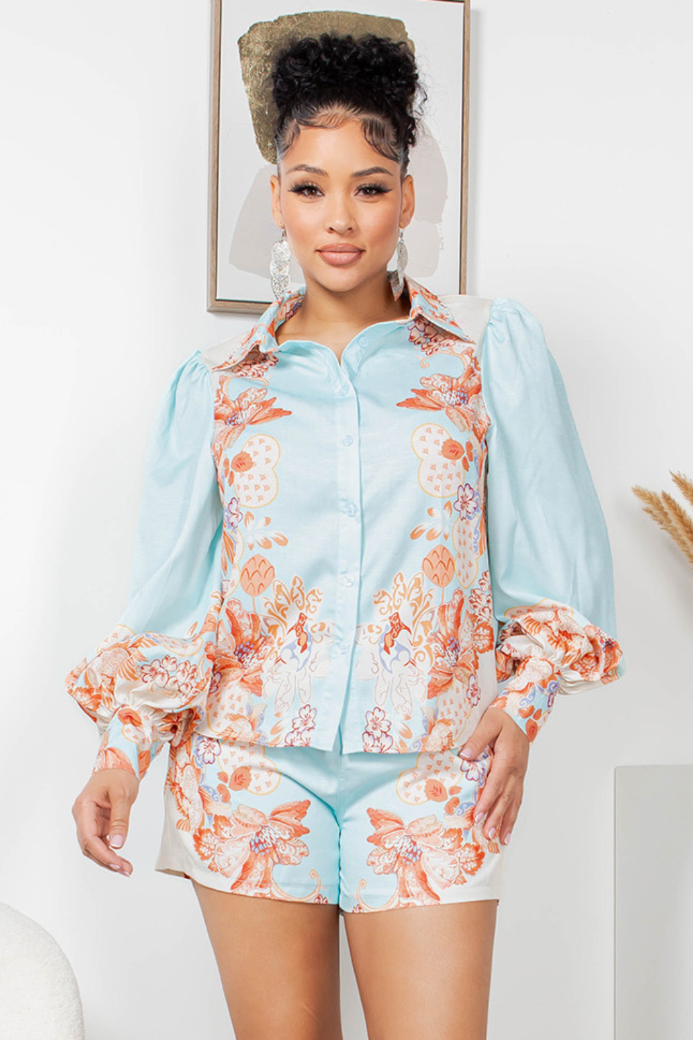 OP-4325 FLORAL PRINT SHIRT AND SHORT SET 6 PIECES 2/S 2/M 2/L