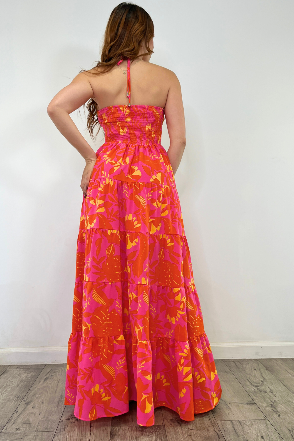 OP-4116 PRINTED HALTER  MAXI DRESS 6 PIECES 2/S 2/M 2/L