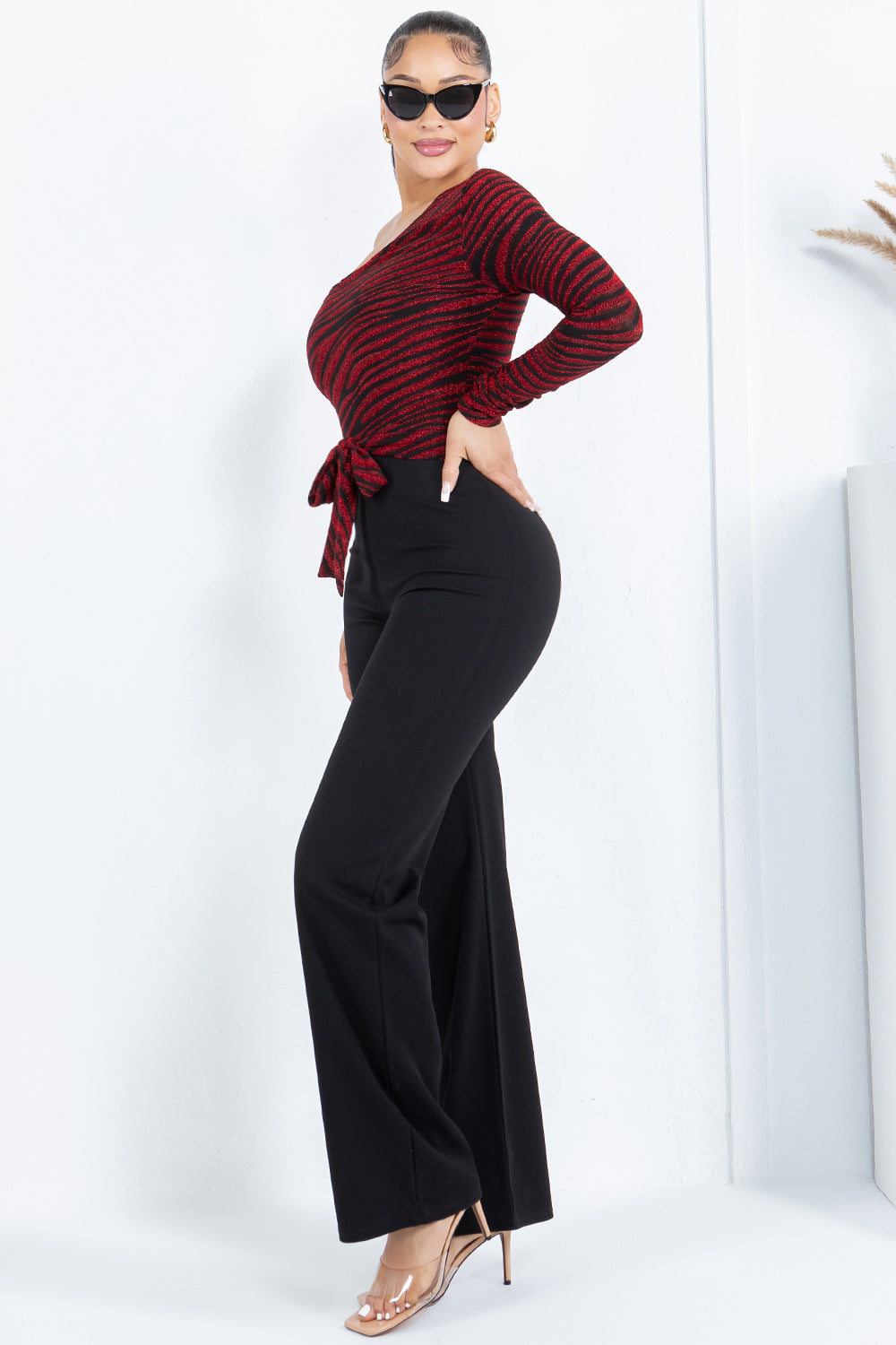 G-202 ASYMMETRIC JUMPSUIT TOP AND STRAIGHT LEG PANTS 6 PIECES 2/S 2/M 2/L