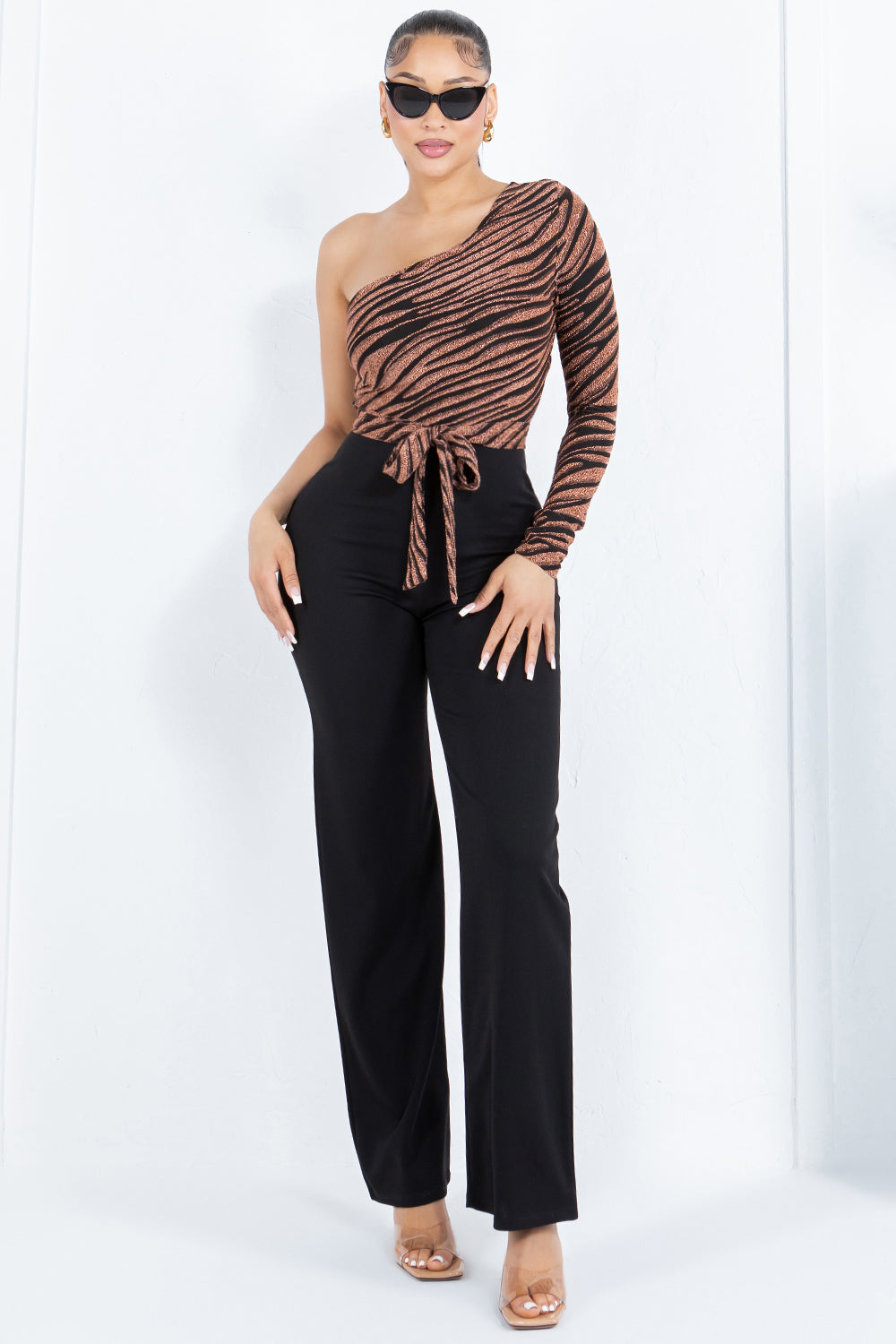 G-202 ASYMMETRIC JUMPSUIT TOP AND STRAIGHT LEG PANTS 6 PIECES 2/S 2/M 2/L