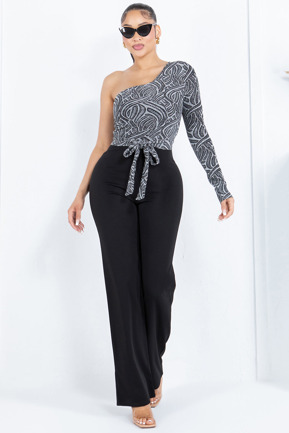 G-202 ASYMMETRIC JUMPSUIT TOP AND STRAIGHT LEG PANTS 6 PIECES 2/S 2/M 2/L