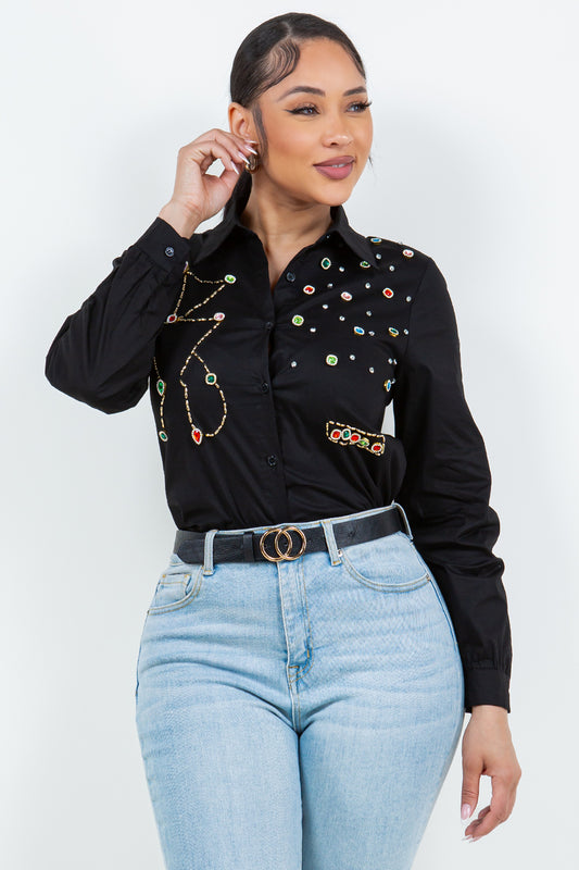 OP-240101 EMBELLISHED  BUTTON UP SHIRT 6 PIECES 2/S 2/M 2/L