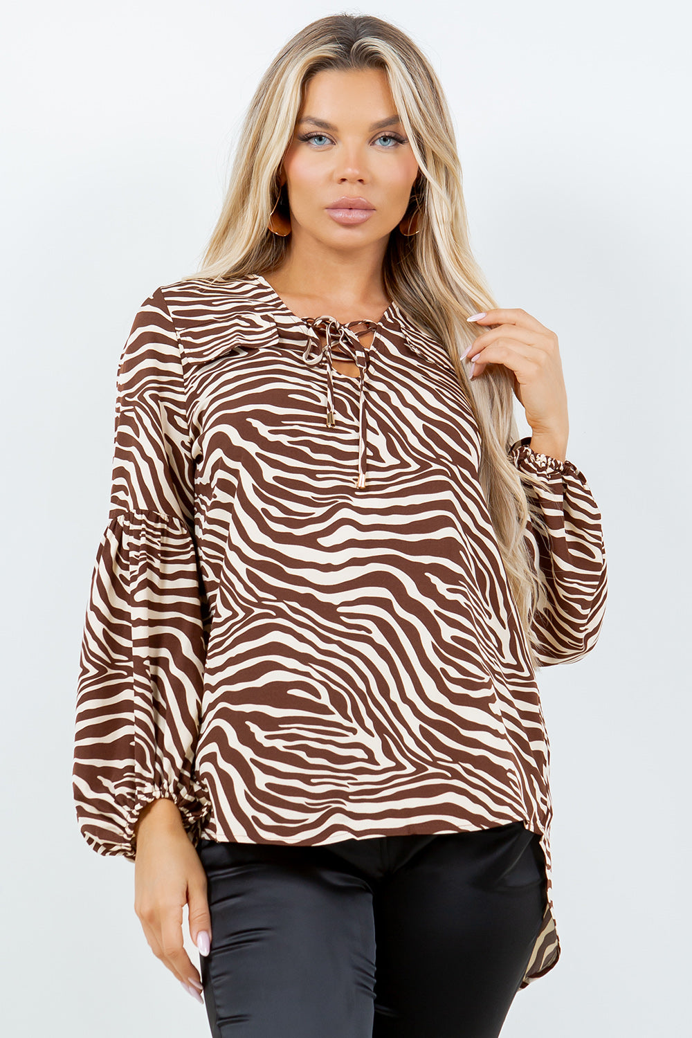 OP-4607 ZEBRA PRINT  V NECK BLOUSE 6 PIECES 2/S 2/M 2/L