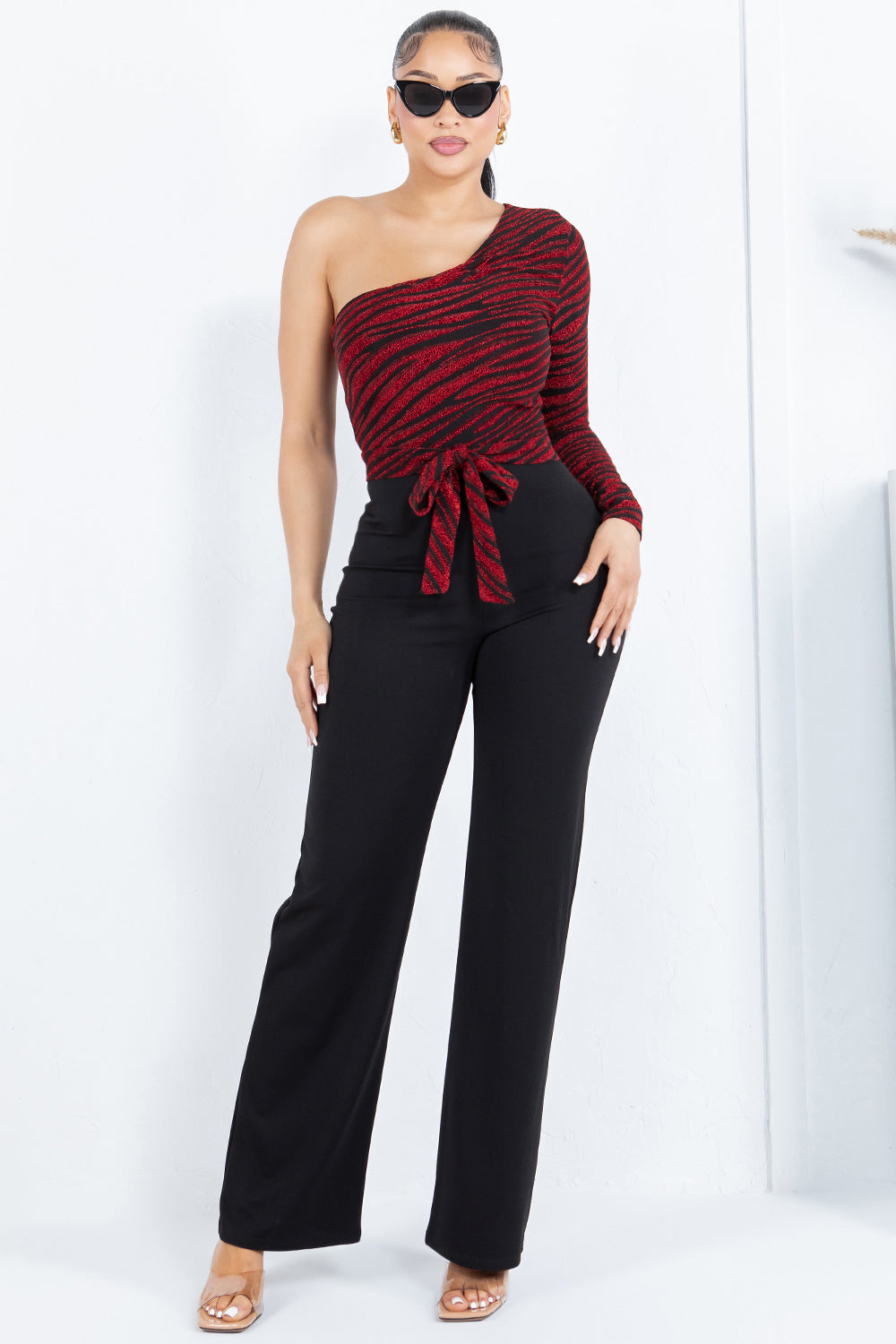 G-202 ASYMMETRIC JUMPSUIT TOP AND STRAIGHT LEG PANTS 6 PIECES 2/S 2/M 2/L