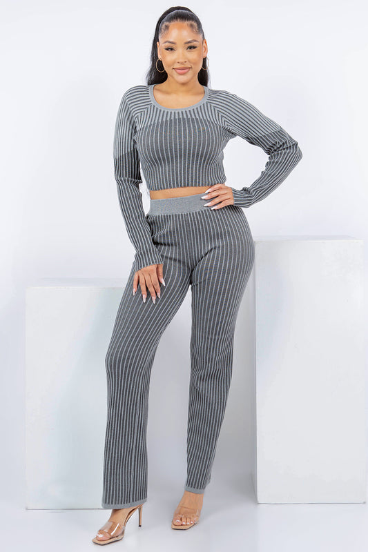 OOPS-230611 RIBBED KNIT 2 PCS SET TOP AND PANTS 6 PIECES 2/S 2/M 2/L