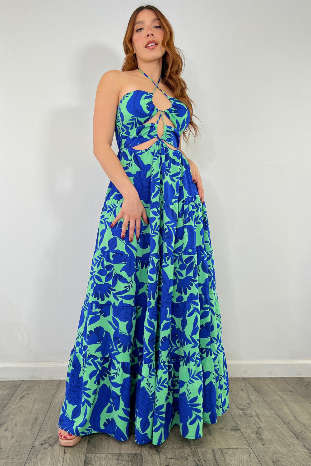 OP-4116 PRINTED HALTER  MAXI DRESS 6 PIECES 2/S 2/M 2/L