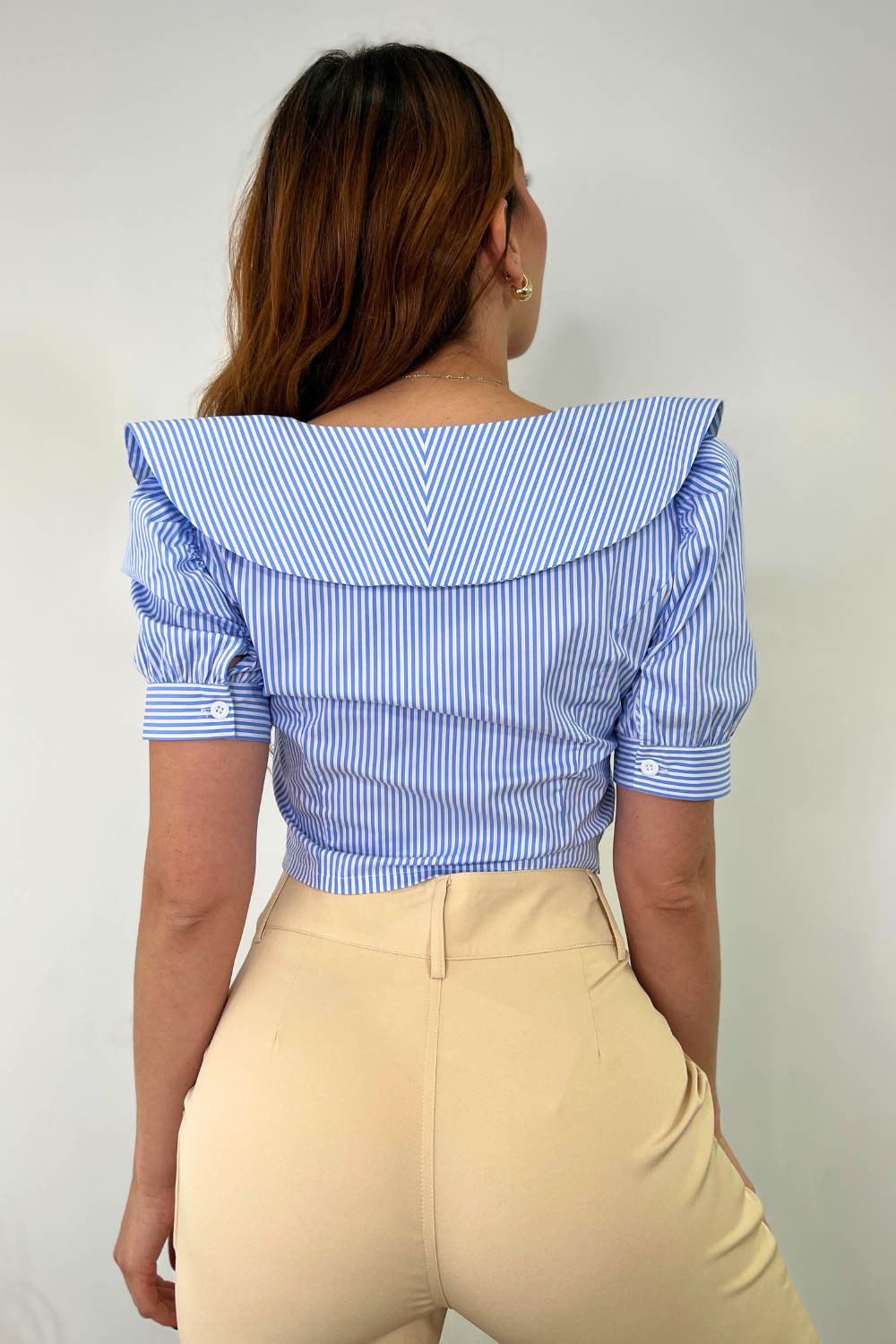 OP-4101 STRIPED CROP SHIRT WITH BUN AND RUFFLE 6 PIECES 2/S 2/M 2/L